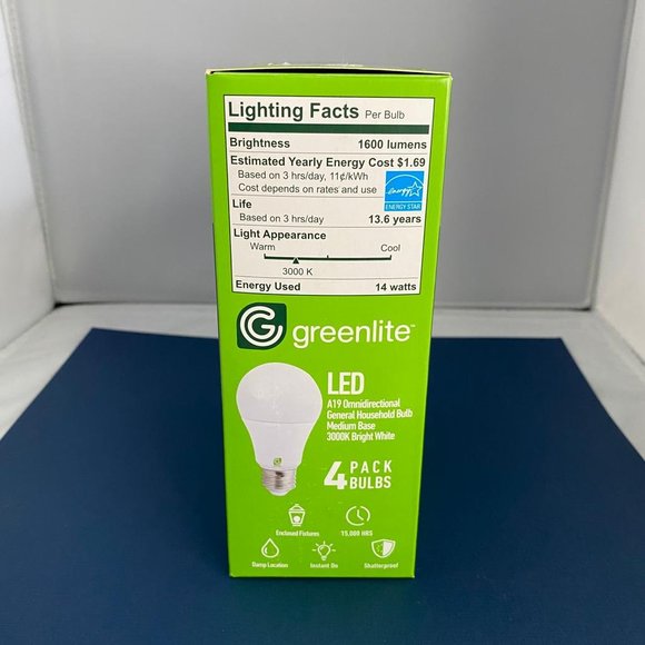 NEW 4 Pack Greenlite 14W LED 100W Equivalent Non-Dimmable LED 15,000 Hours Bulb - Picture 3 of 6